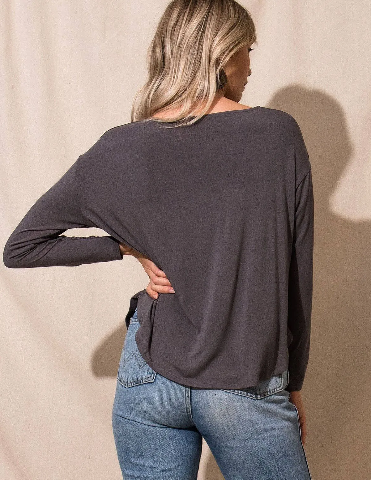 Bamboo Dolman Long Sleeve Tee - Grey