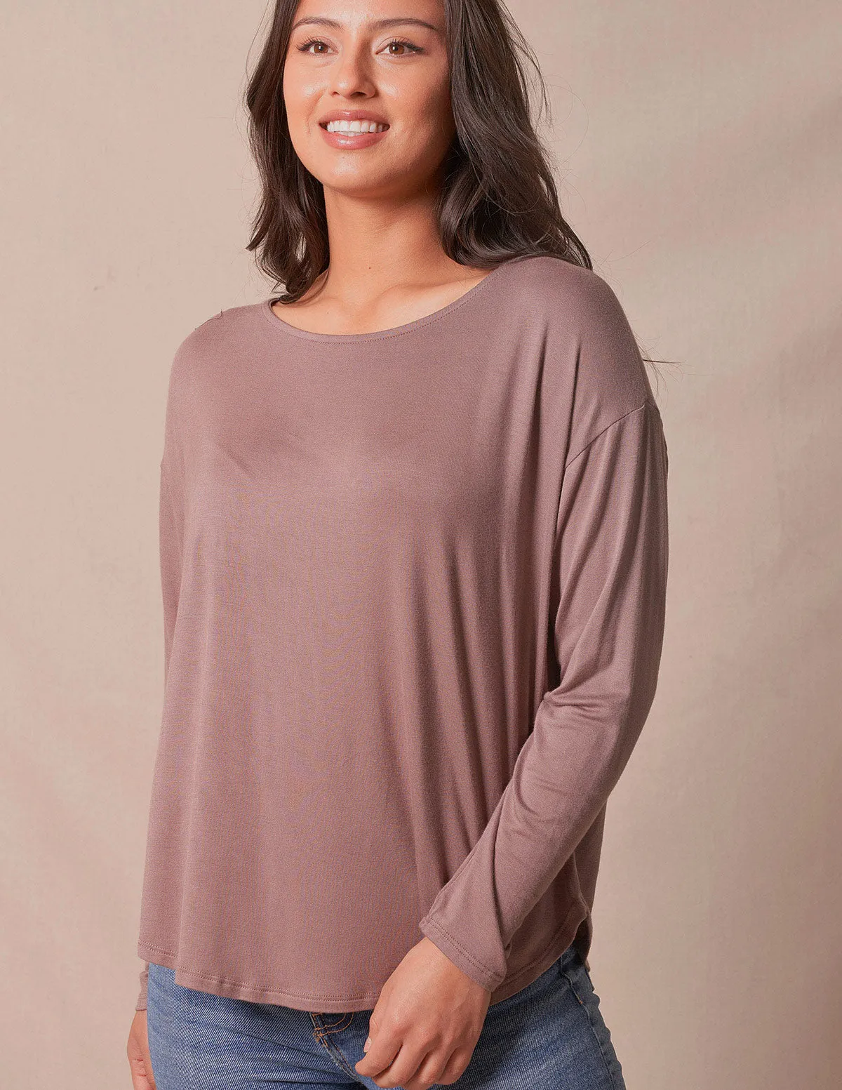 Bamboo Dolman Long Sleeve Tee - Mocha