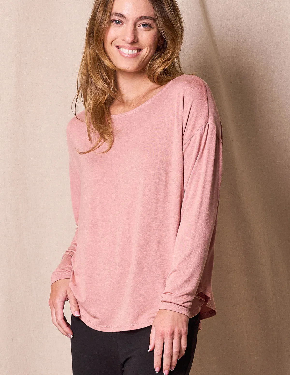 Bamboo Dolman Long Sleeve Tee - Rosewater