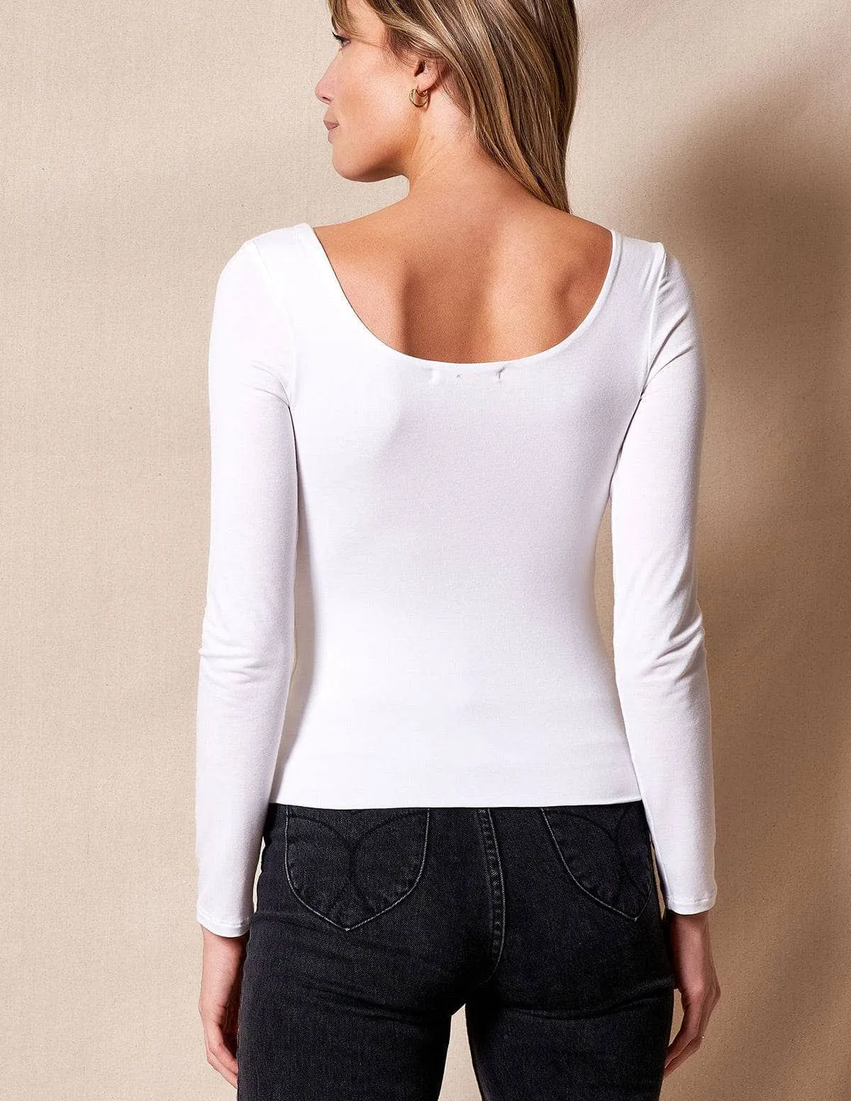 Bamboo Double-Layered Long Sleeve Tee - Soft White