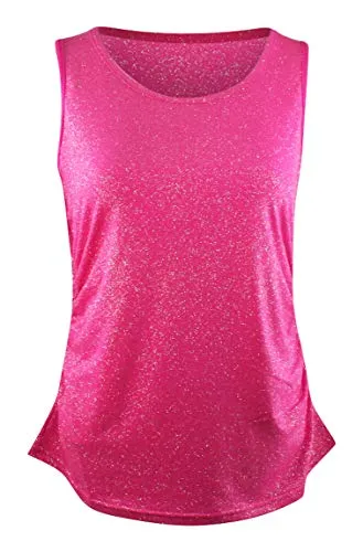 Berek Magenta Glitter Glam, Scoop Neck Sleeveless Glitter Accented Shirred Tank Top