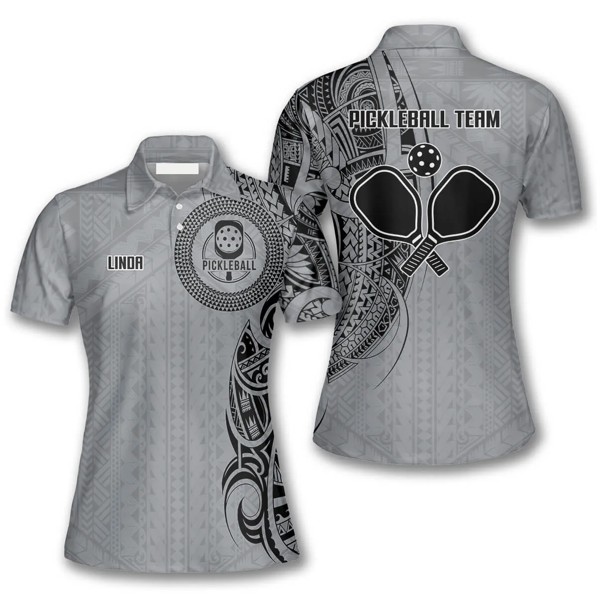 Black Grey Tribal Tattoo Custom Pickleball Shirts for Women