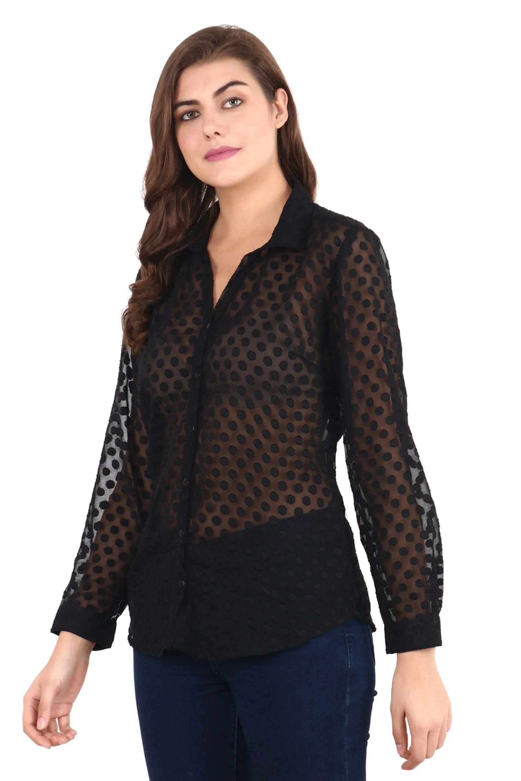 Black Solid Dots Dobby Shirt