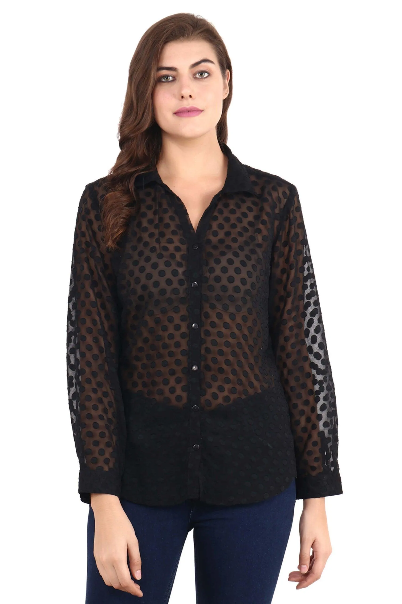 Black Solid Dots Dobby Shirt