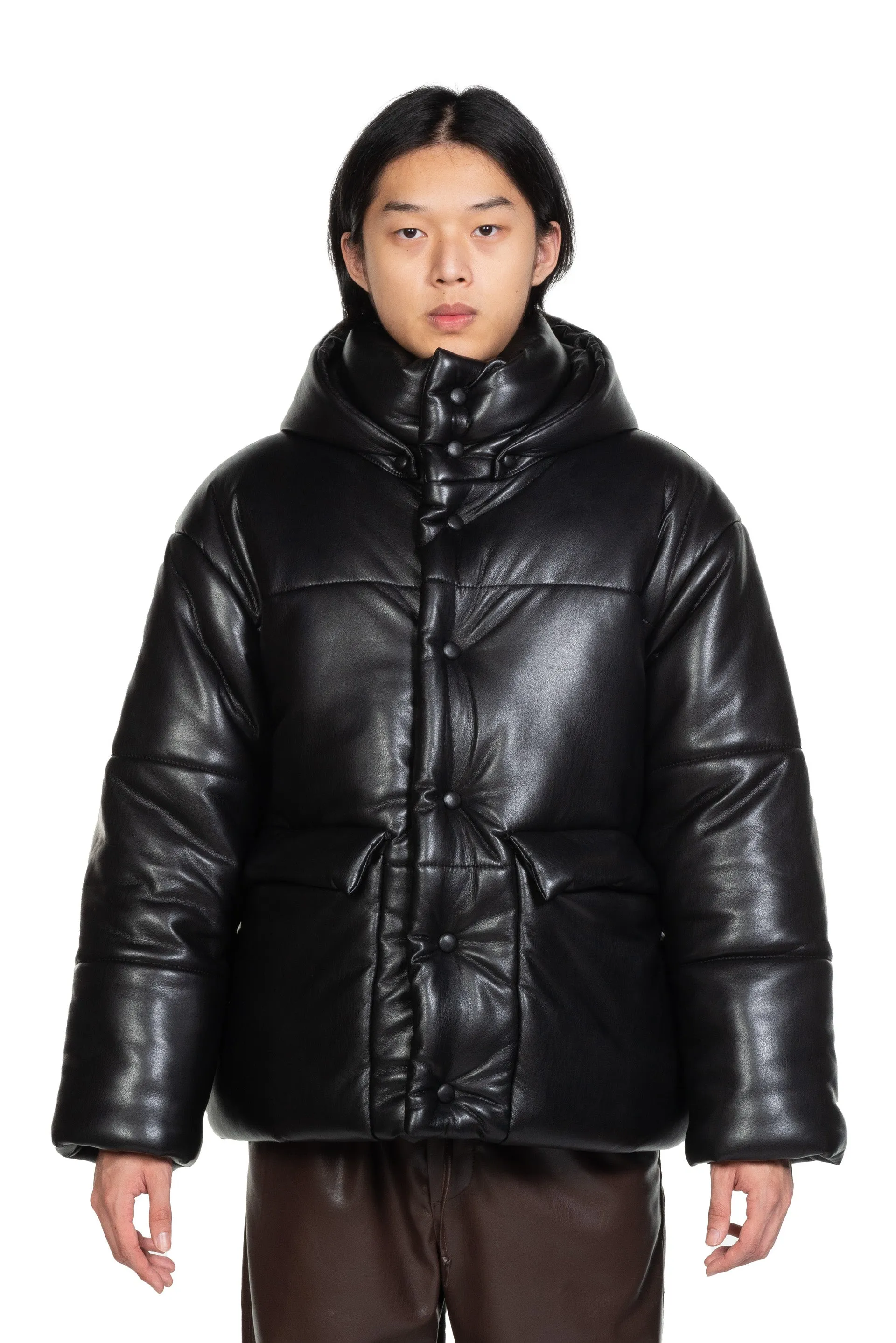 Black Vegan Leather Puffer Jacket