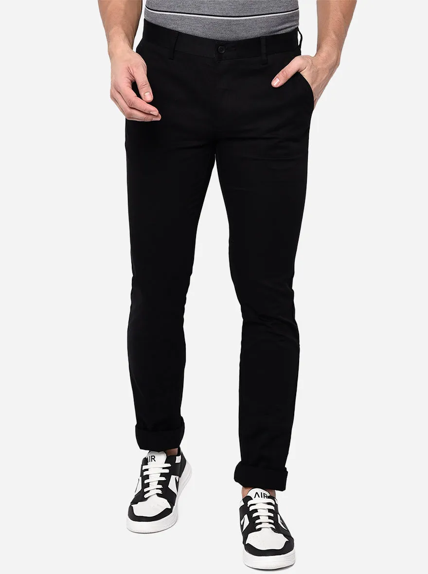 Black Washed Slim Fit Casual Trouser | Greenfibre