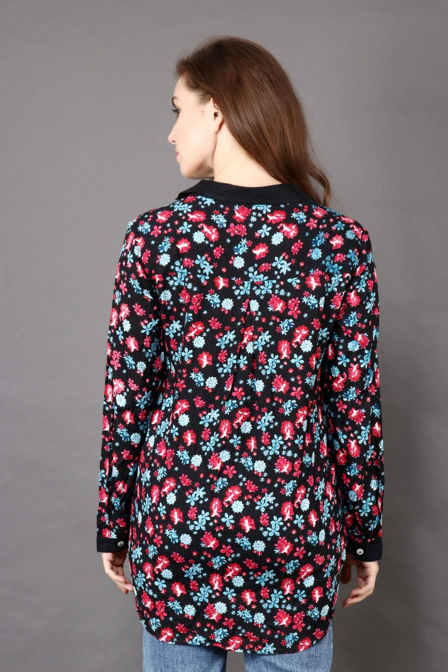 Blue Multicolor Floral Printed Shirt