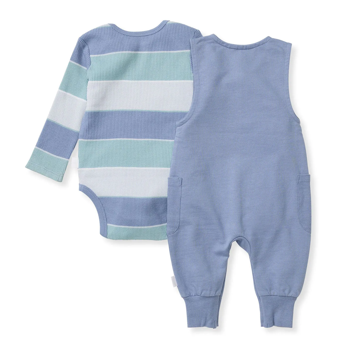 Bodysuit and Overall Set - Around The World Stripe - Dusty Indigo