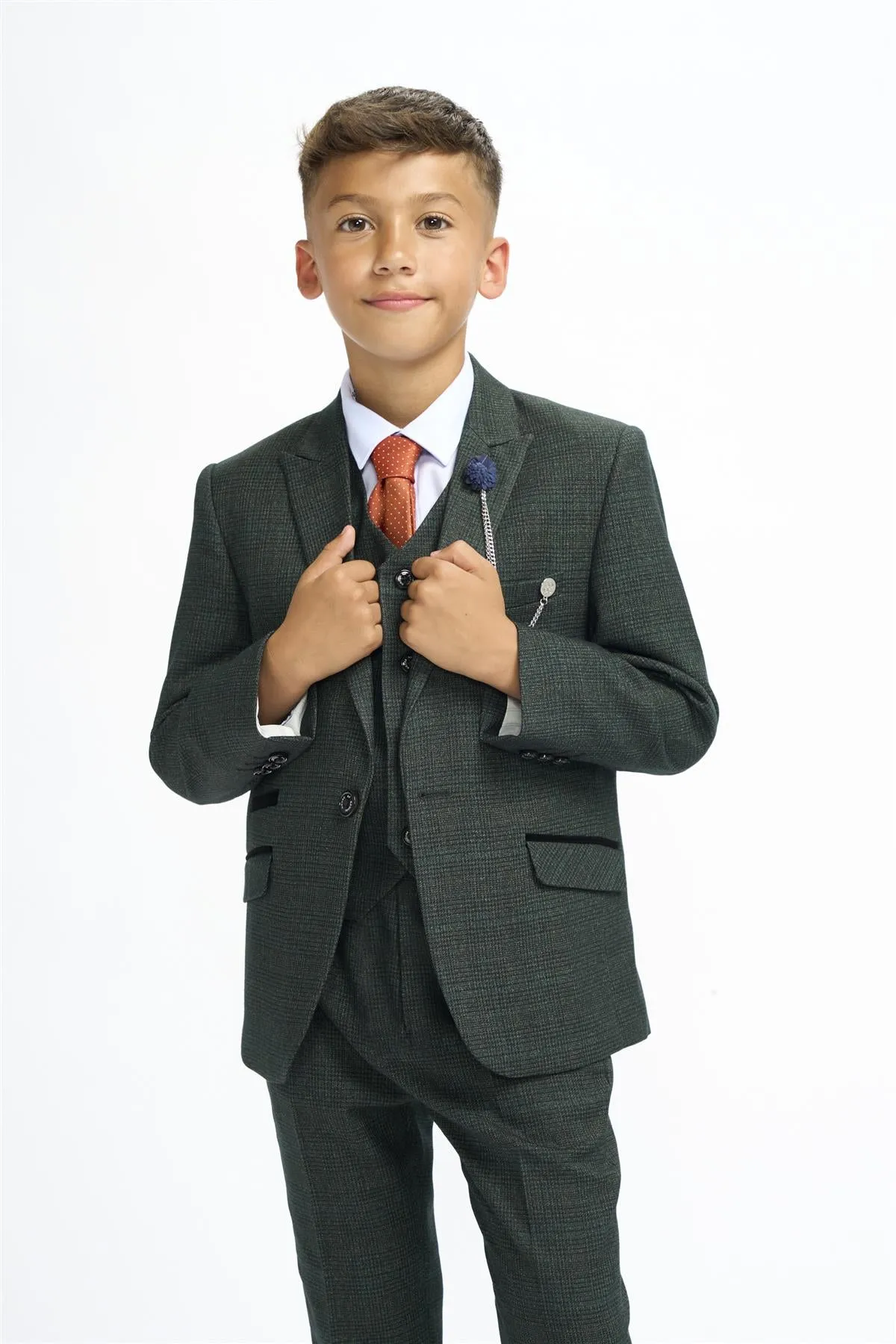 Boys Caridi Olive Three Piece Suit