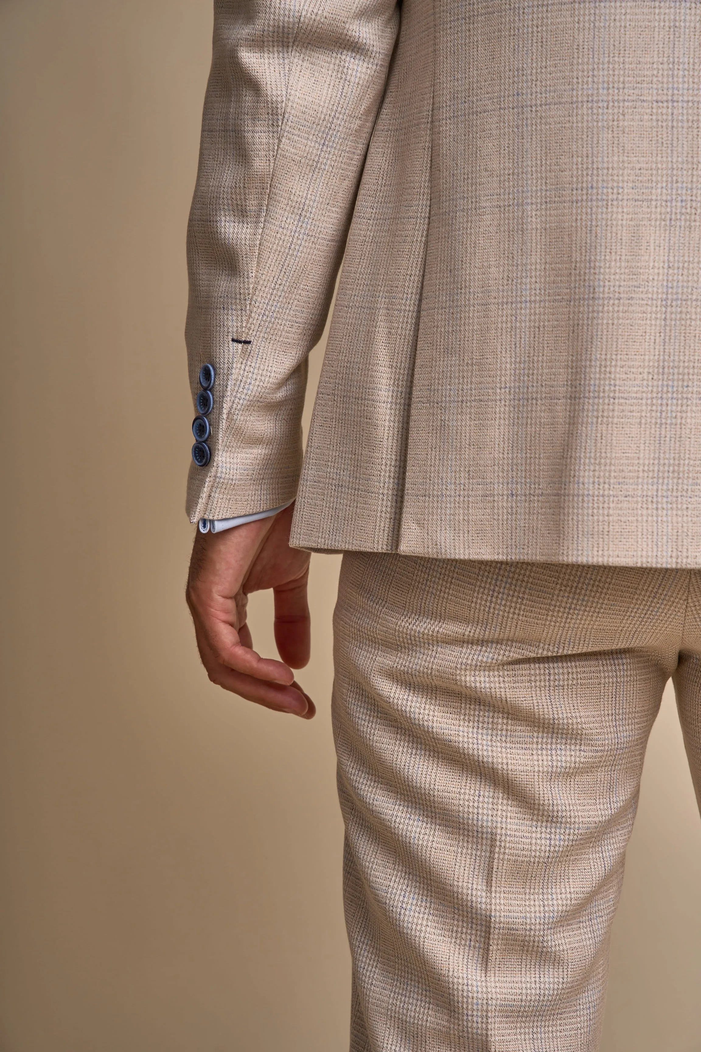 Caridi Beige Short Check Three Piece Suit