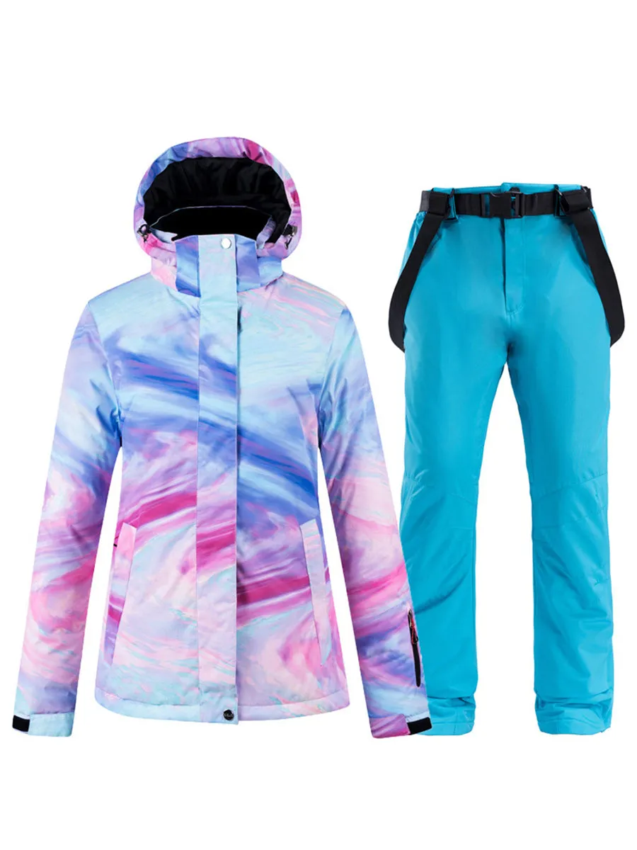 Colorful Women Hooded  Ski Jacket & Bib Pants