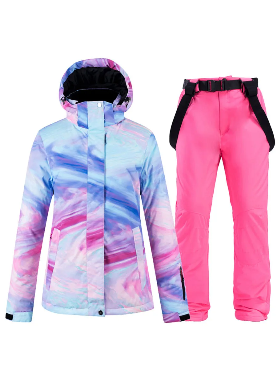 Colorful Women Hooded  Ski Jacket & Bib Pants