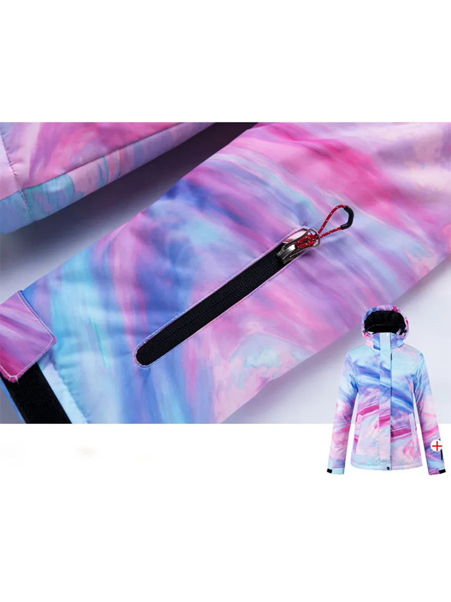 Colorful Women Hooded  Ski Jacket & Bib Pants