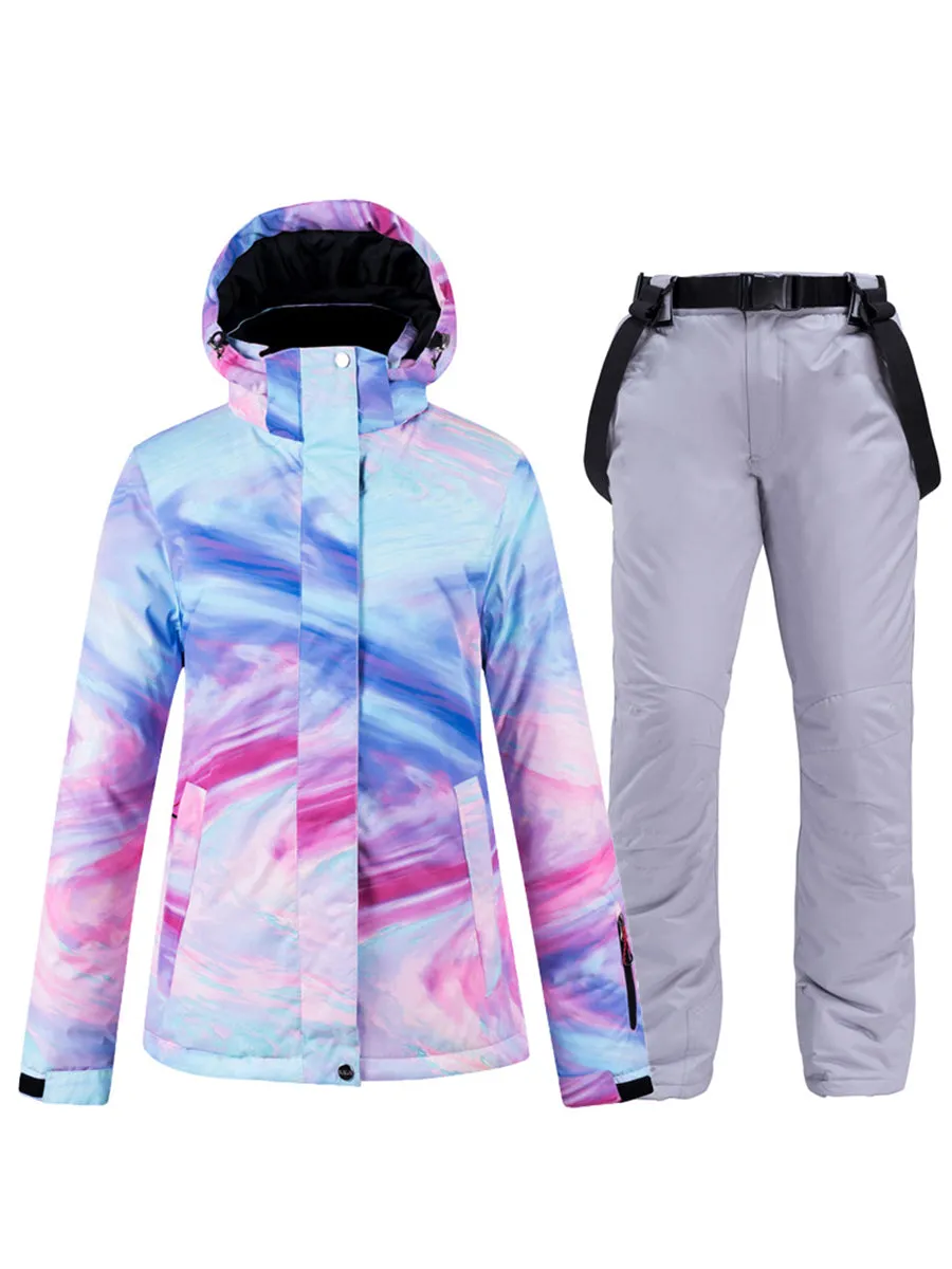 Colorful Women Hooded  Ski Jacket & Bib Pants