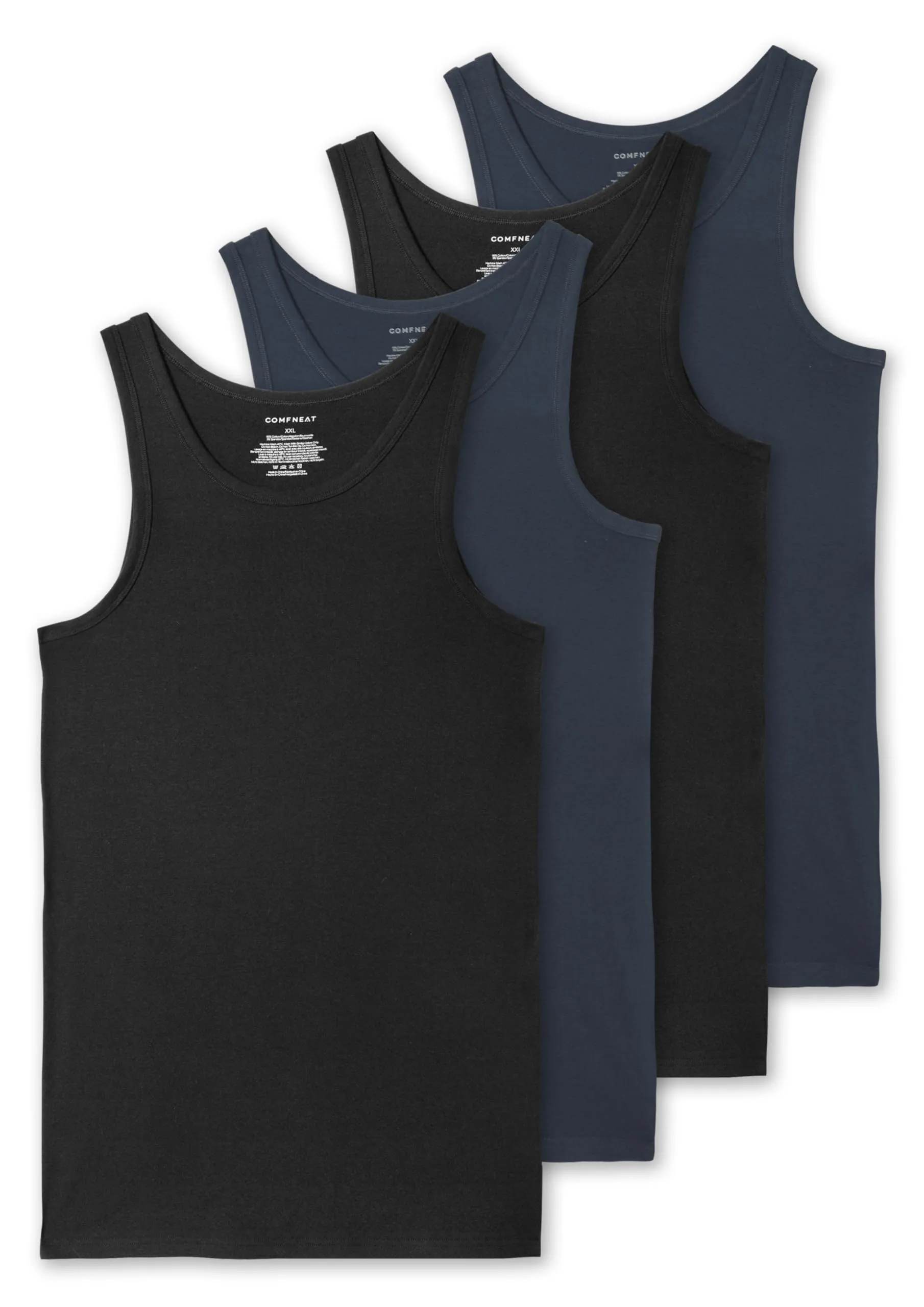 Comfneat Men's 4-Pack Big & Tall Tight Fit A-Shirts Tank Tops Sleeveless Undershirts Stretchy Cotton Spandex Base Layers