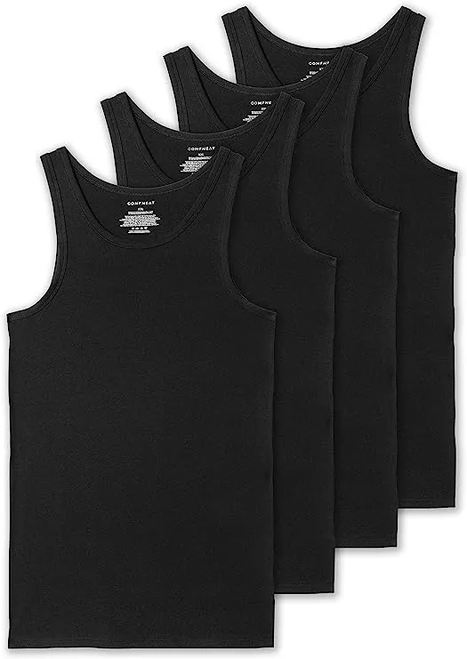 Comfneat Men's 4-Pack Big & Tall Tight Fit A-Shirts Tank Tops Sleeveless Undershirts Stretchy Cotton Spandex Base Layers