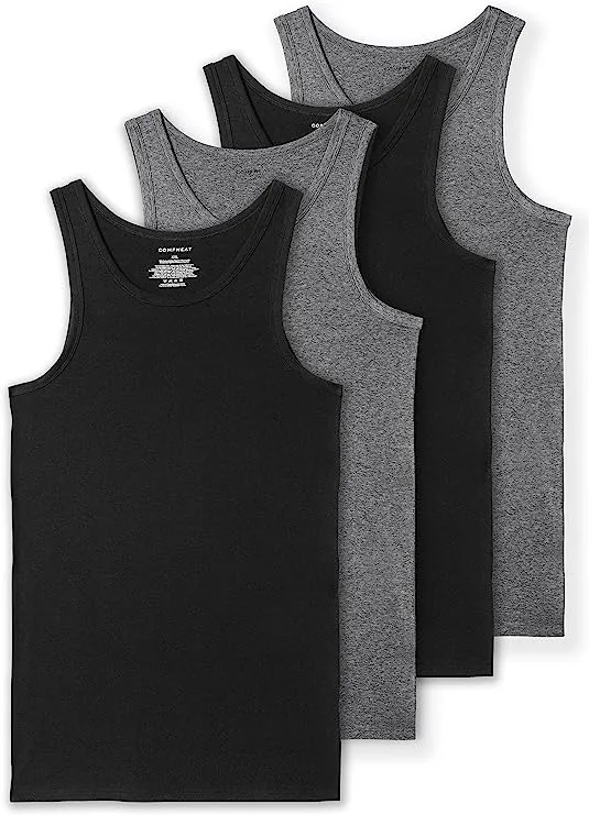 Comfneat Men's 4-Pack Big & Tall Tight Fit A-Shirts Tank Tops Sleeveless Undershirts Stretchy Cotton Spandex Base Layers