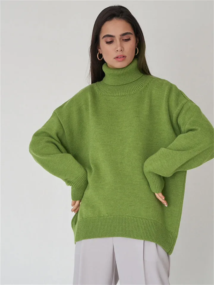 Comfortable Loose Solid Color Classic Versatile Turtleneck Sweater