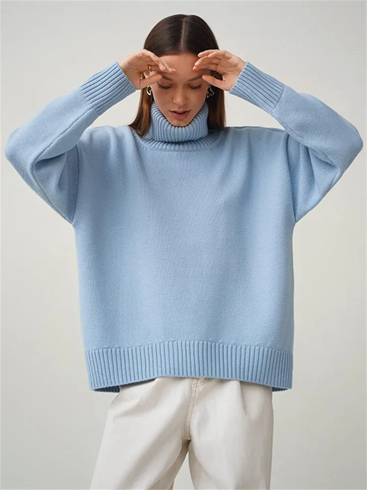 Comfortable Loose Solid Color Classic Versatile Turtleneck Sweater