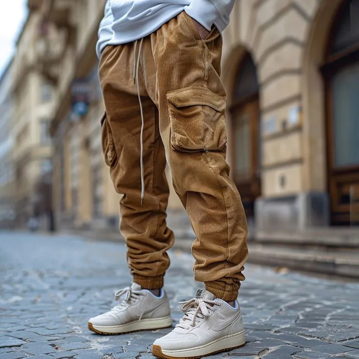 CORDUROY CASUAL PANTS RETRO LOOSE WORKWEAR CARGO PANT