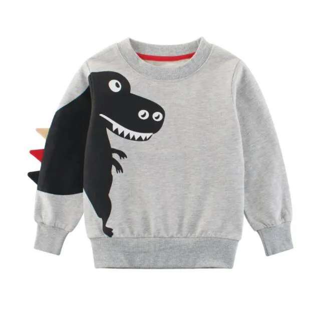 Dinosaur Printed Cartoon Long Sleeved Comfortable Sweaters For Boys