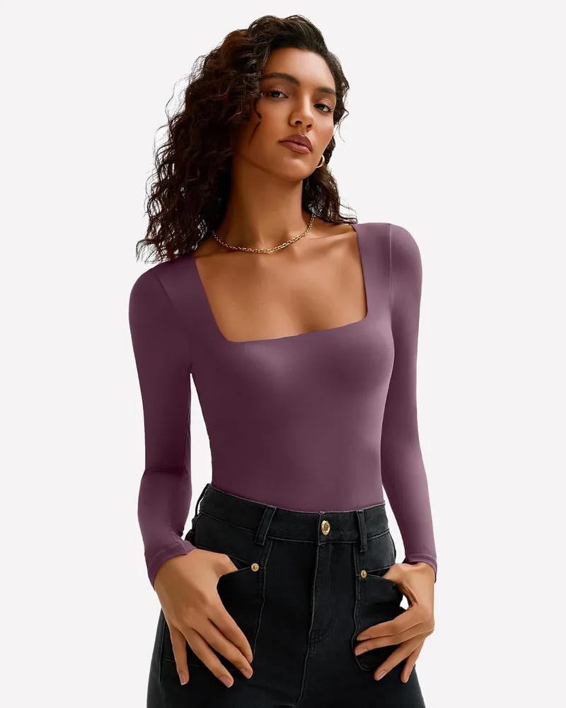 Double Lined Square Neck BodySuit Tops