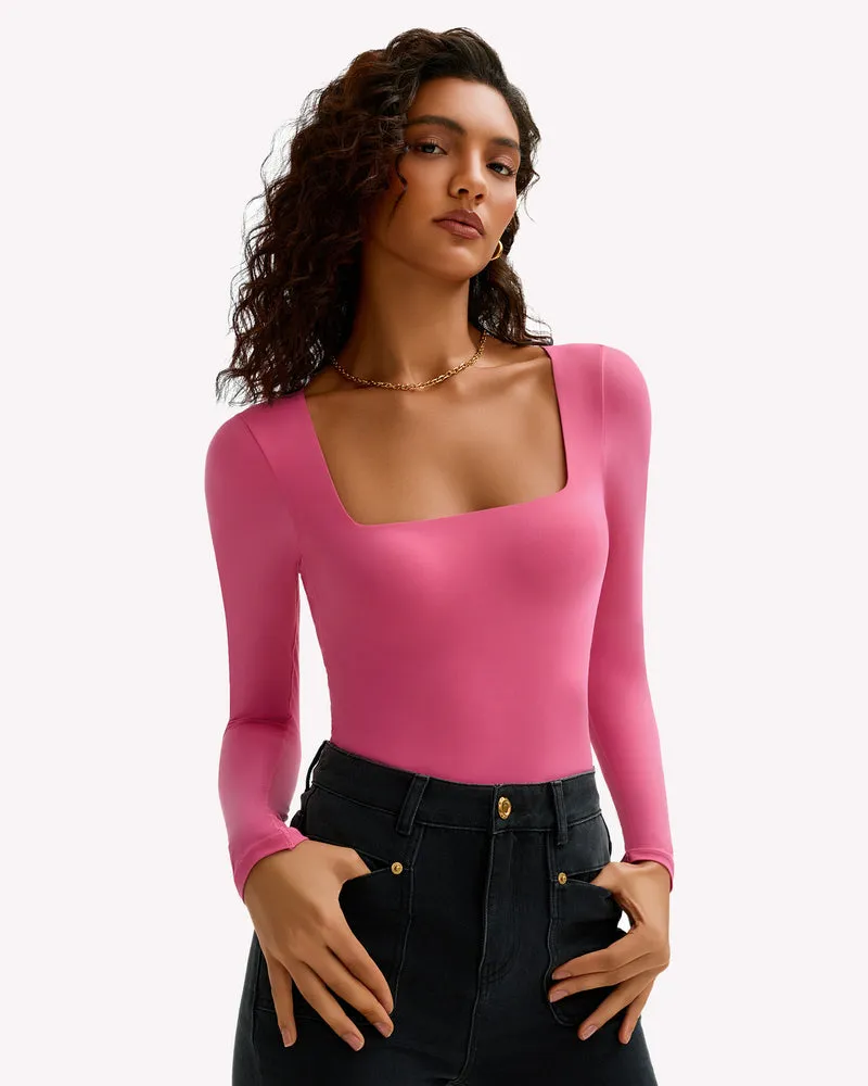 Double Lined Square Neck BodySuit Tops