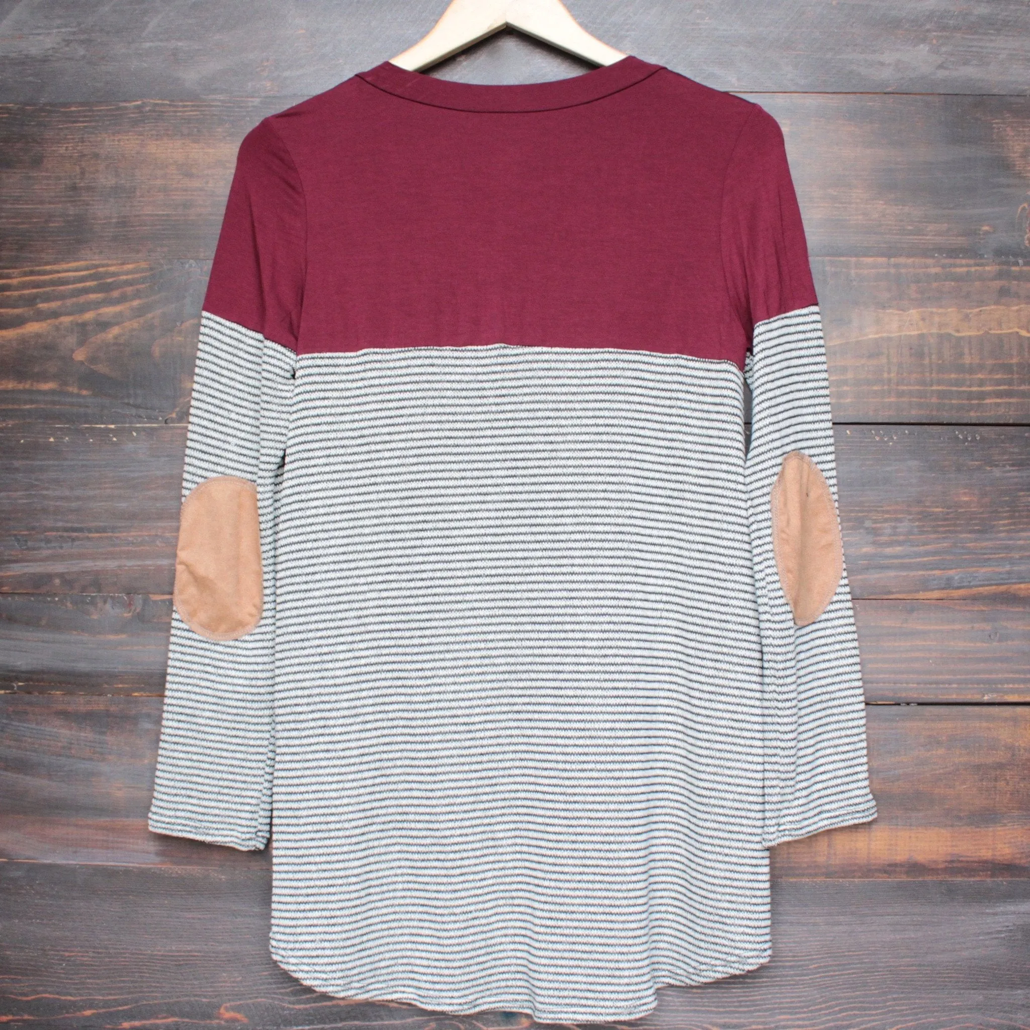 Final Sale - Color Block Stripe Long Sleeve Shirt with Suede Elbow Patch   Pocket in More Colors