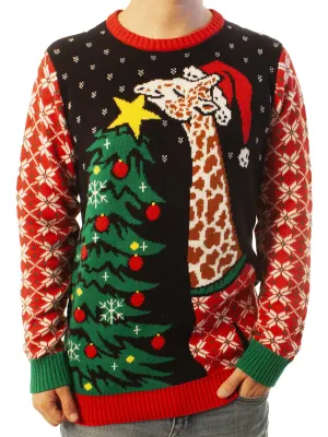 Giraffe Hanging Star Ugly Christmas Sweater - Xmas Gifts For Him Or Her