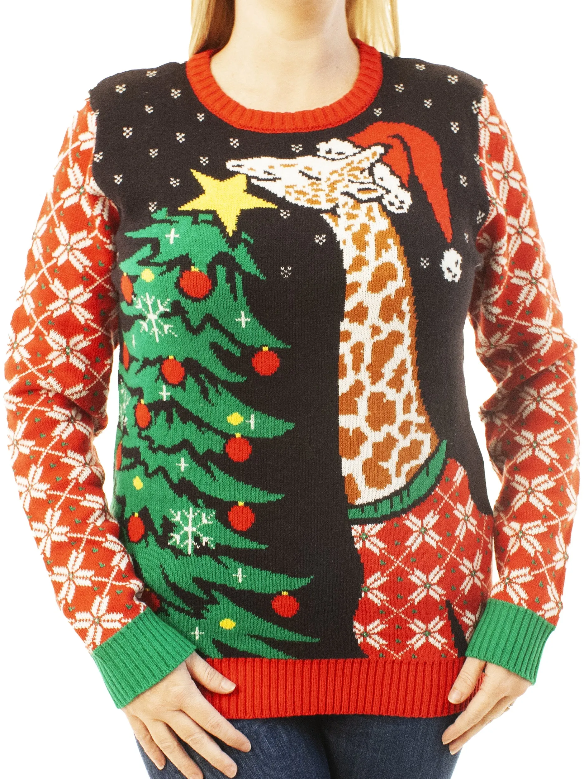 Giraffe Hanging Star Ugly Christmas Sweater - Xmas Gifts For Him Or Her