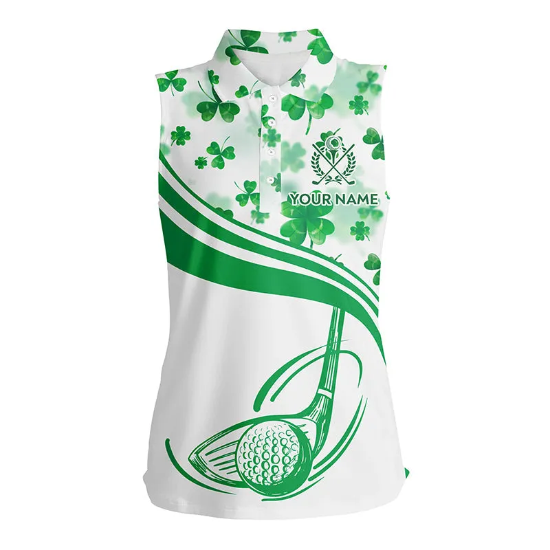 Green Clover St Patrick Day Golf Polo Shirts Customized Golf Shirts For Women Golf Gifts