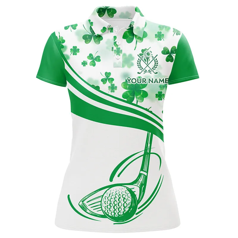 Green Clover St Patrick Day Golf Polo Shirts Customized Golf Shirts For Women Golf Gifts