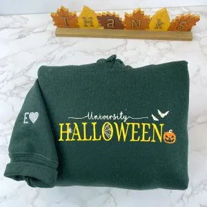 Halloween University Sweatshirt, Embroidered Halloween Hoodie with Pumkin