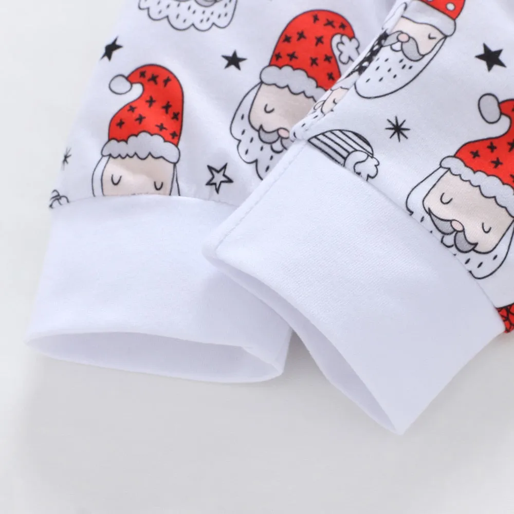 Infant Baby Santa Flower Print Christmas Girls  Romper Pants Hat Headband Outfits 2018