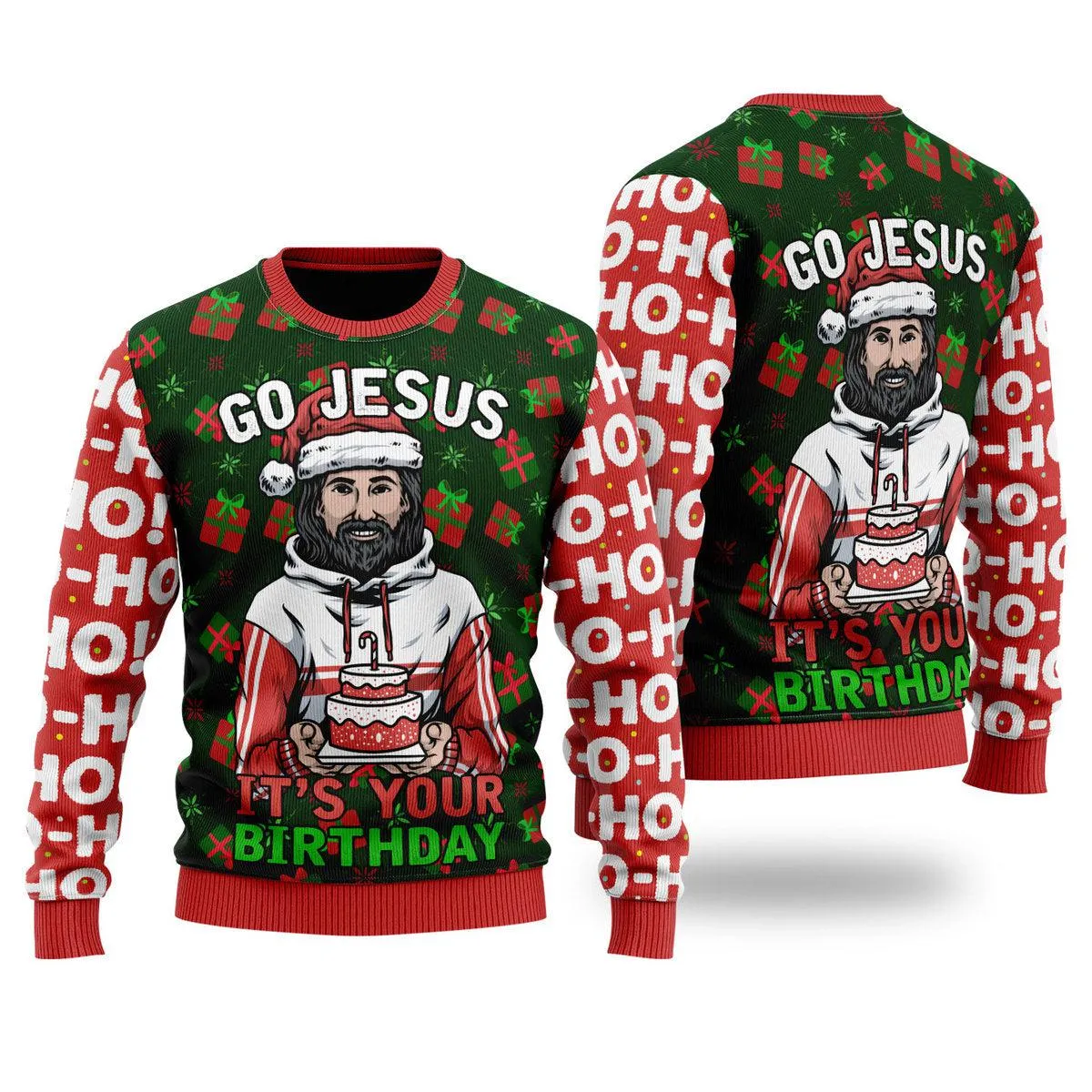 Jesus's Birthday Go Jesus Ugly Christmas Sweater For Men & Women - Jesus Christ Sweater - God Gifts Idea