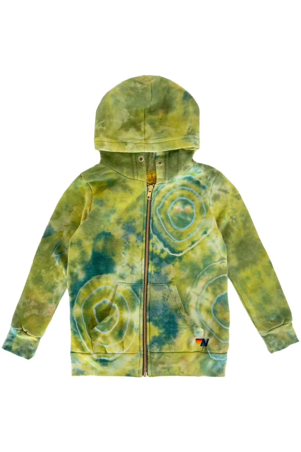 KID'S HAND DYED ZIP HOODIE - TIE DYE GREEN YELLOW