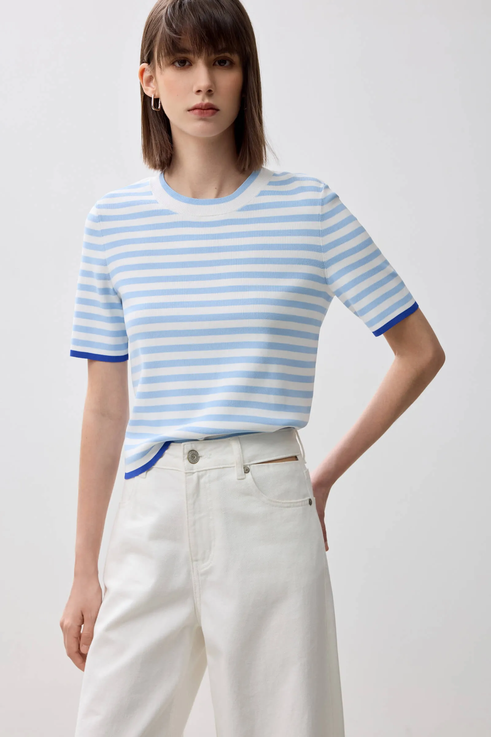 LILY Color-block Striped Knit Short Sleeve