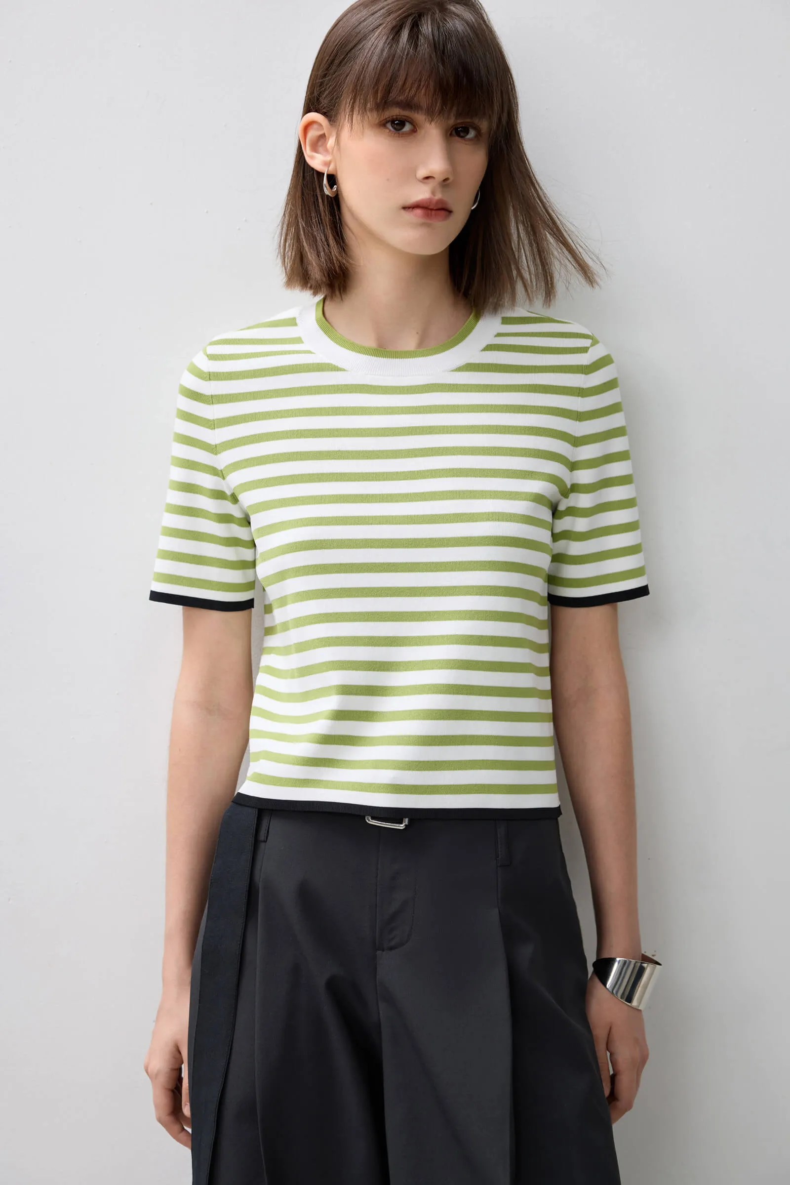 LILY Color-block Striped Knit Short Sleeve