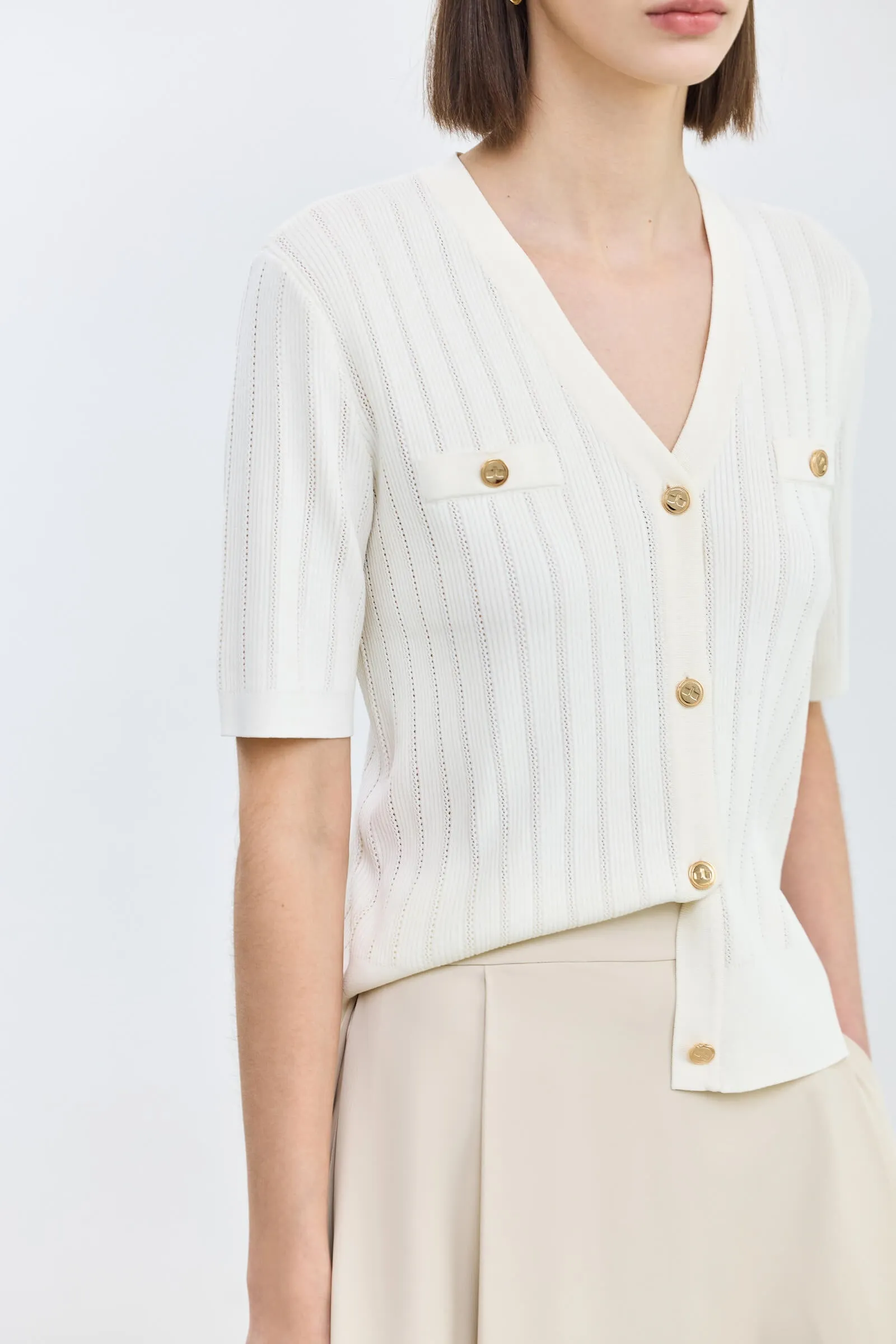 LILY Solid Color Short-Sleeve Knit Cardigan