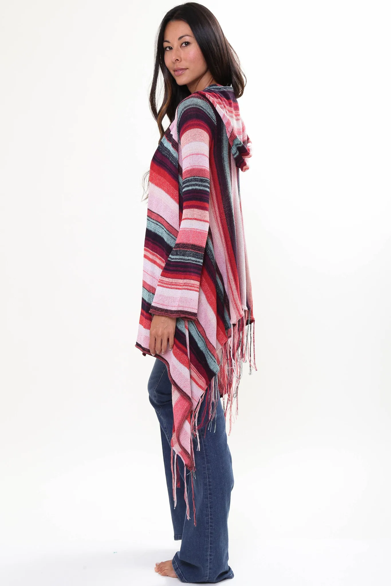 Linsey Hooded Wrap Sweater with Fringe in Cross My Heart