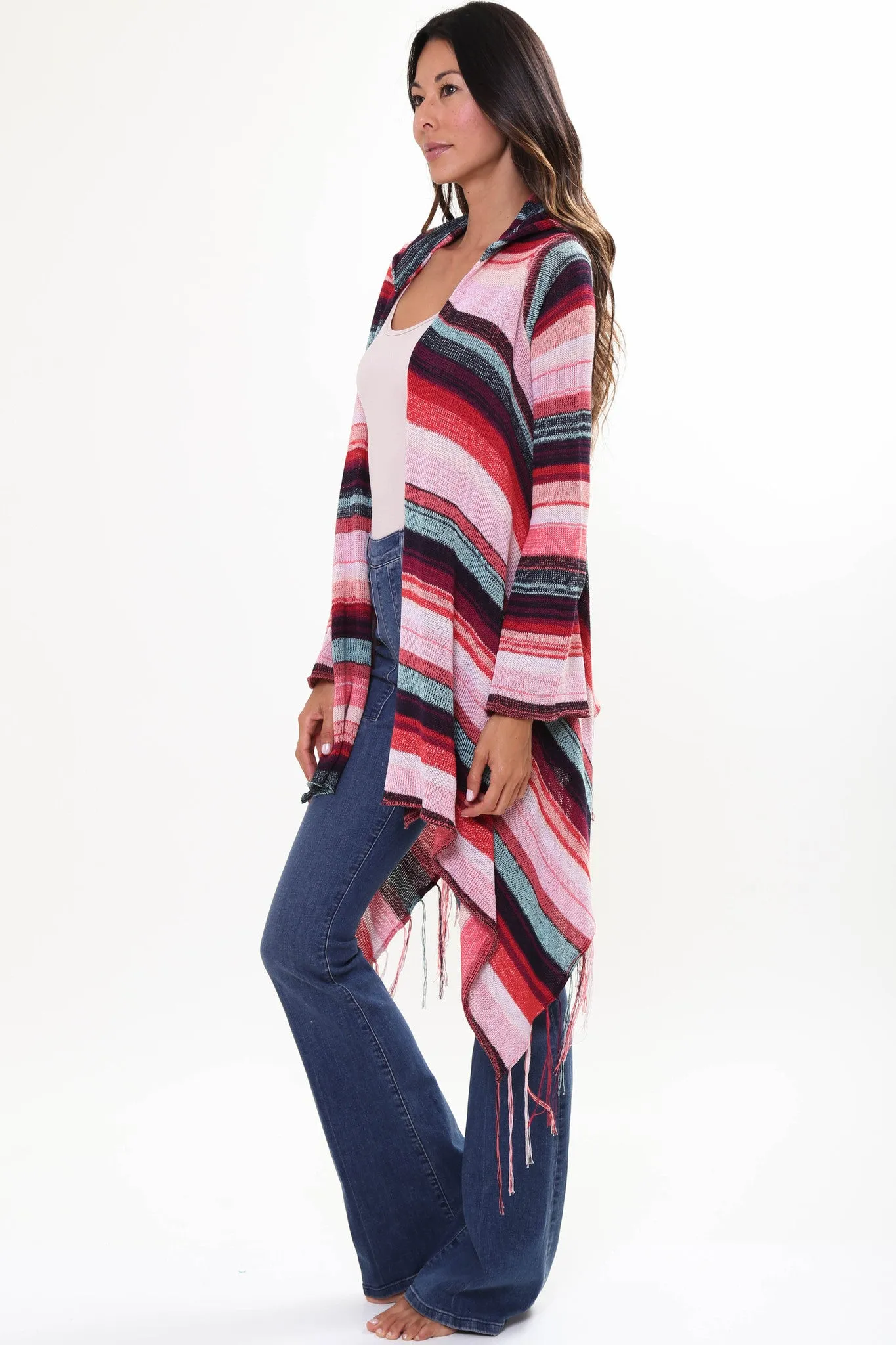 Linsey Hooded Wrap Sweater with Fringe in Cross My Heart