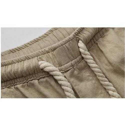 Mens Breathable Loose Cotton Linen Solid Color Pants With Drawstring