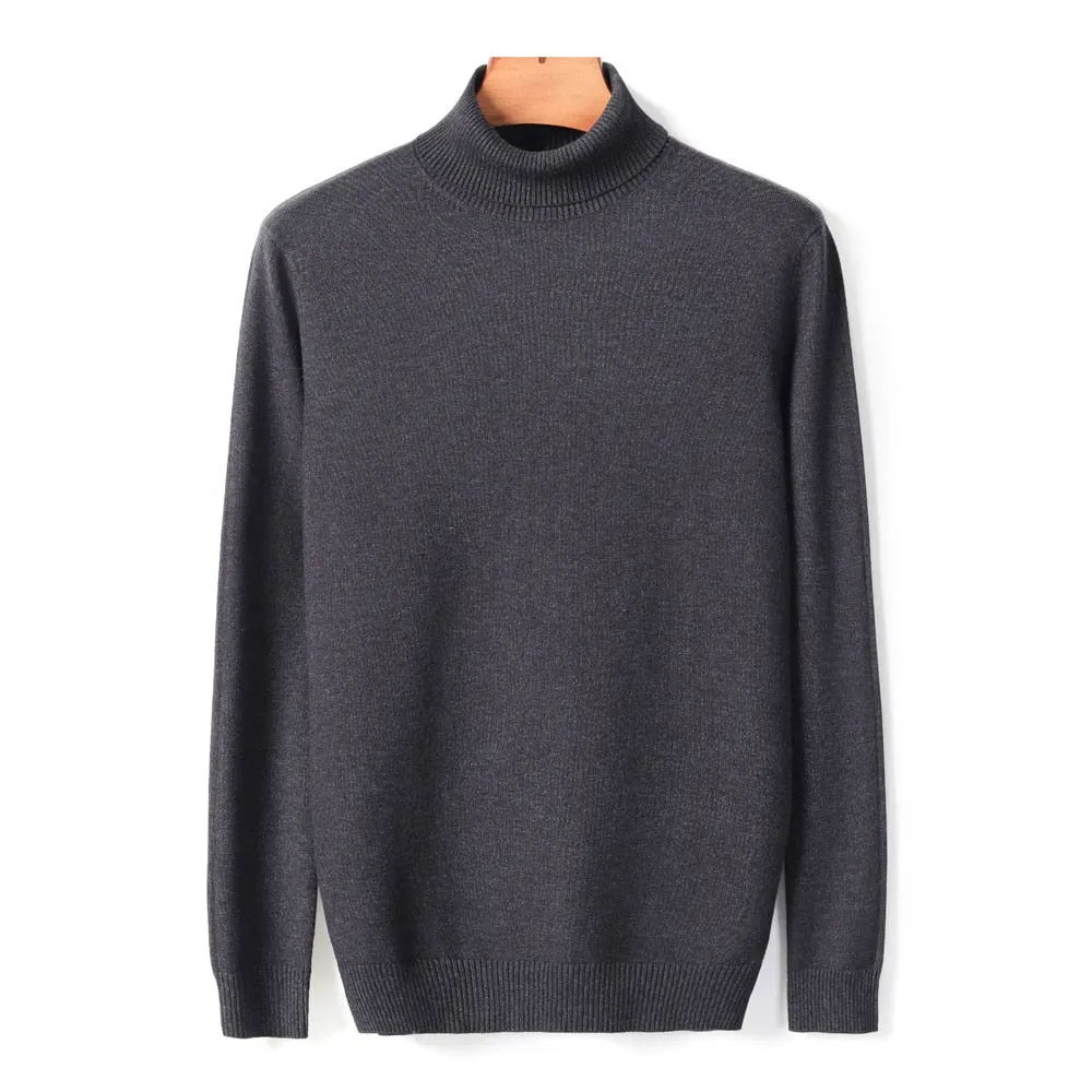 Men's Comfortable Solid Colour Turtleneck Knitted Sweater | Ideal for Autumn/Winter