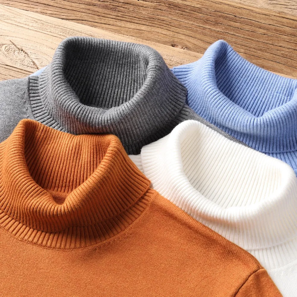 Men's Comfortable Solid Colour Turtleneck Knitted Sweater | Ideal for Autumn/Winter