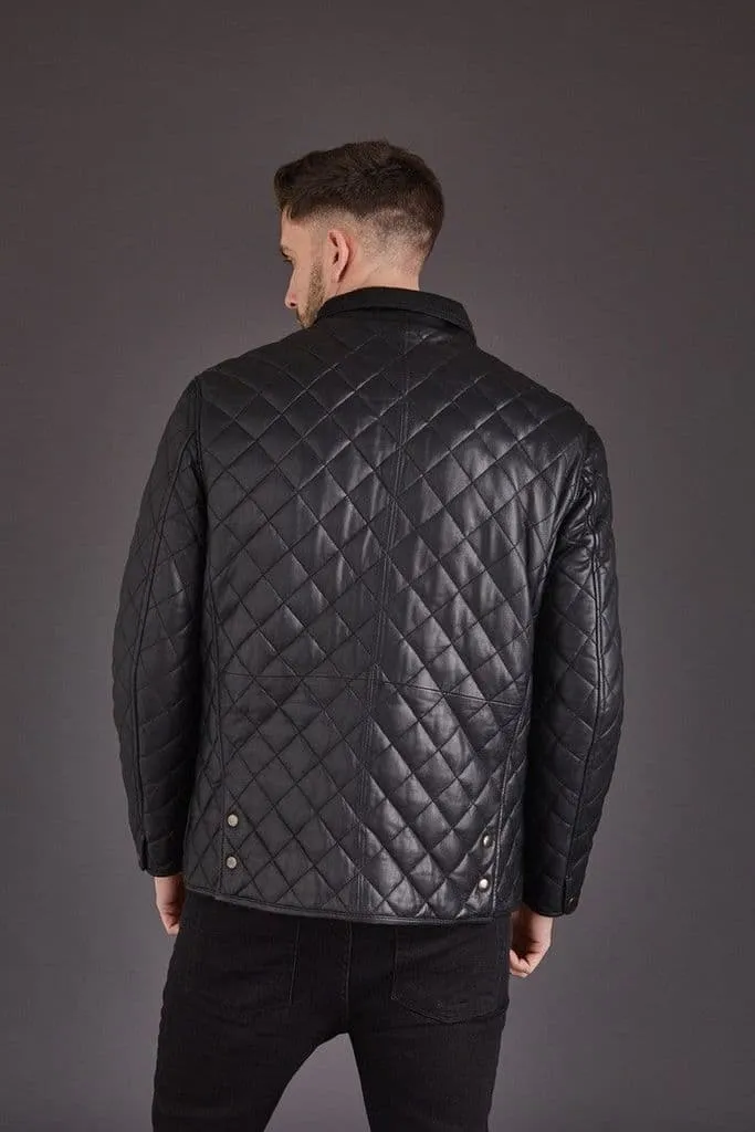 Men's Stylish Leather Coat Quilted Black Sheep Nappa Leather Coat