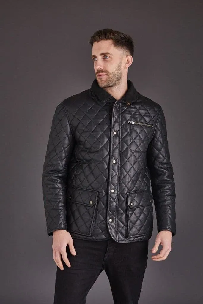 Men's Stylish Leather Coat Quilted Black Sheep Nappa Leather Coat