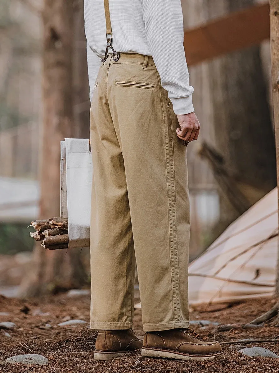 Men's Suspender Pants Loose Straight Multi-pockets Khaki Overalls