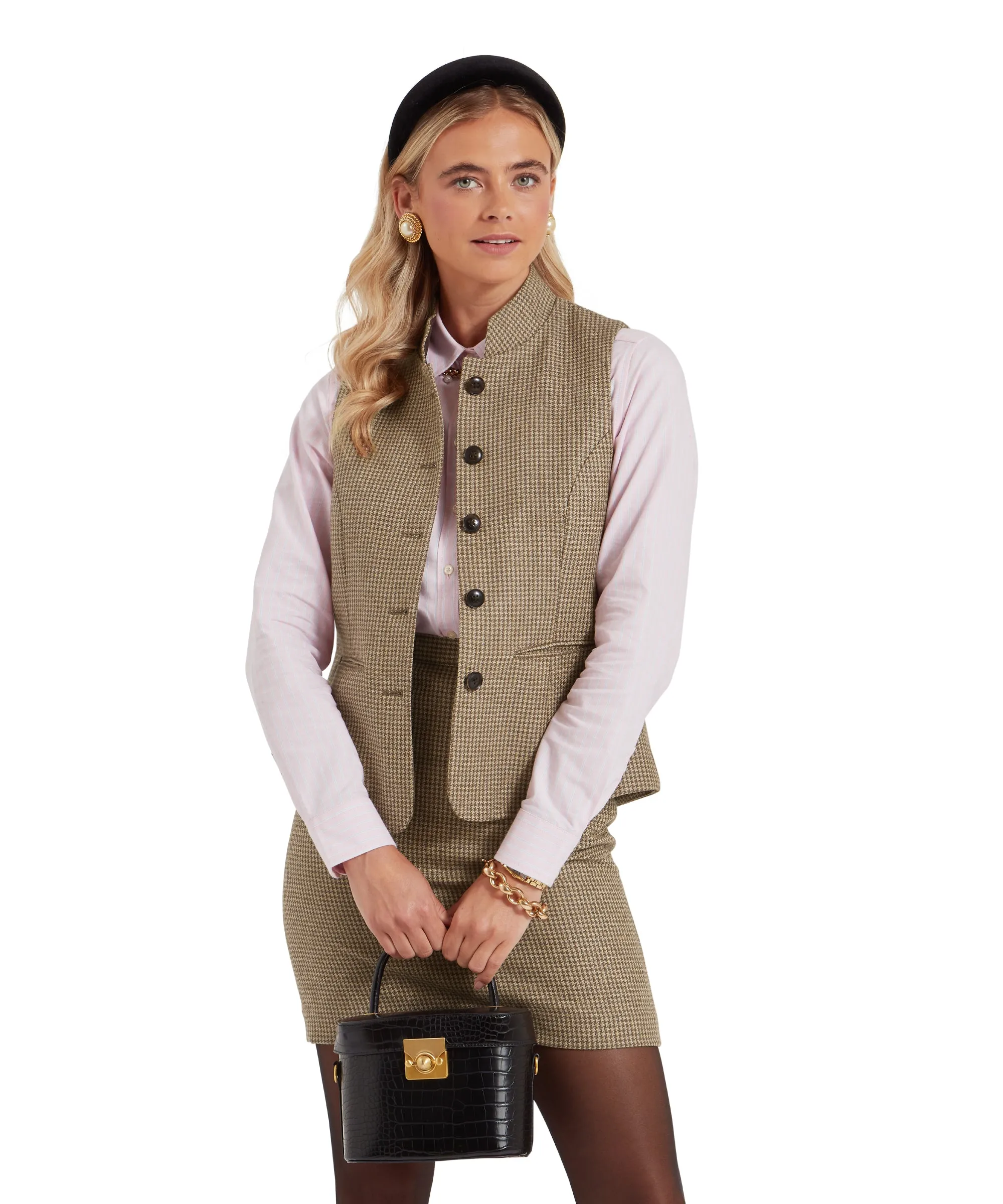 Millport Tweed Nehru Waistcoat - Houndstooth Tweed