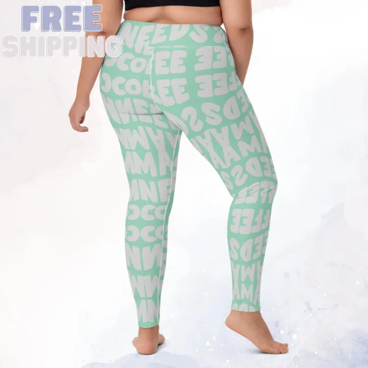 Momma Needs Coffee Green and Gray Comfy Leggings