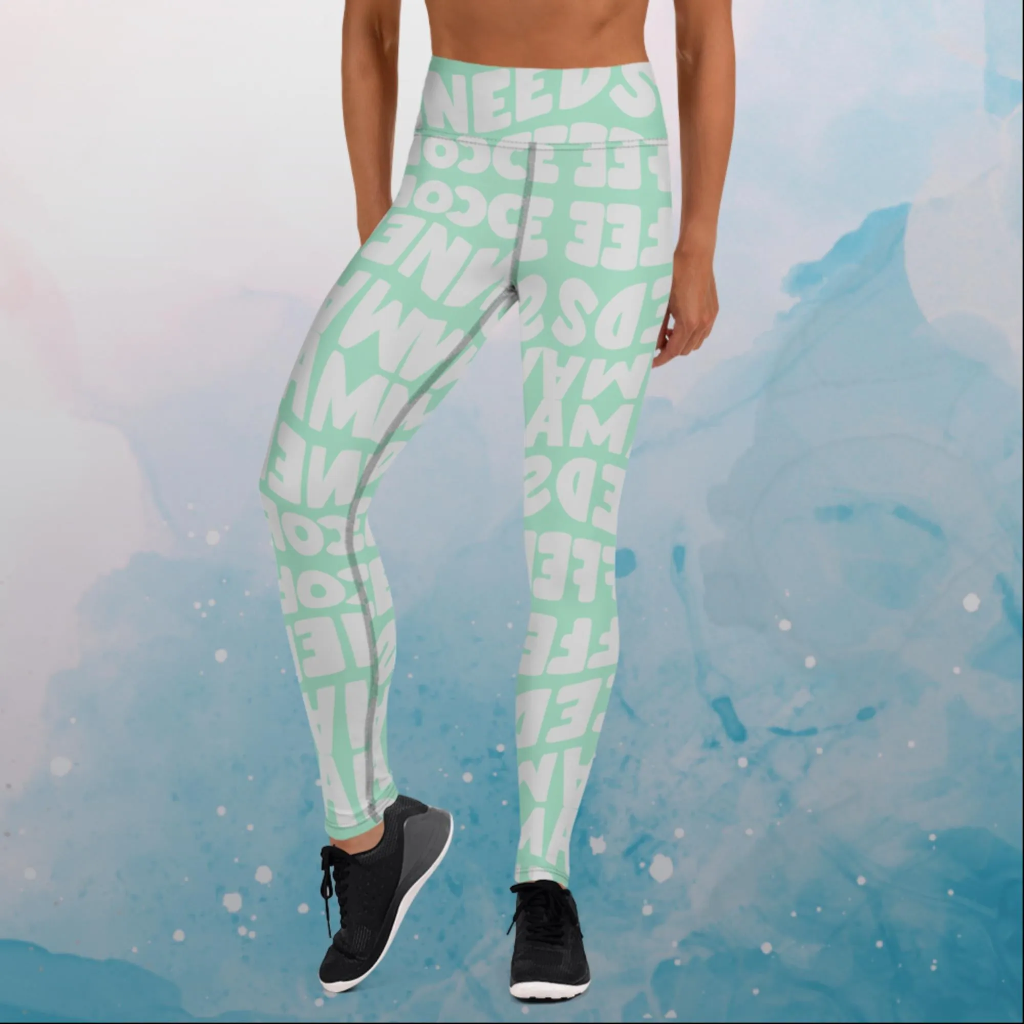 Momma Needs Coffee Green and Gray Comfy Leggings